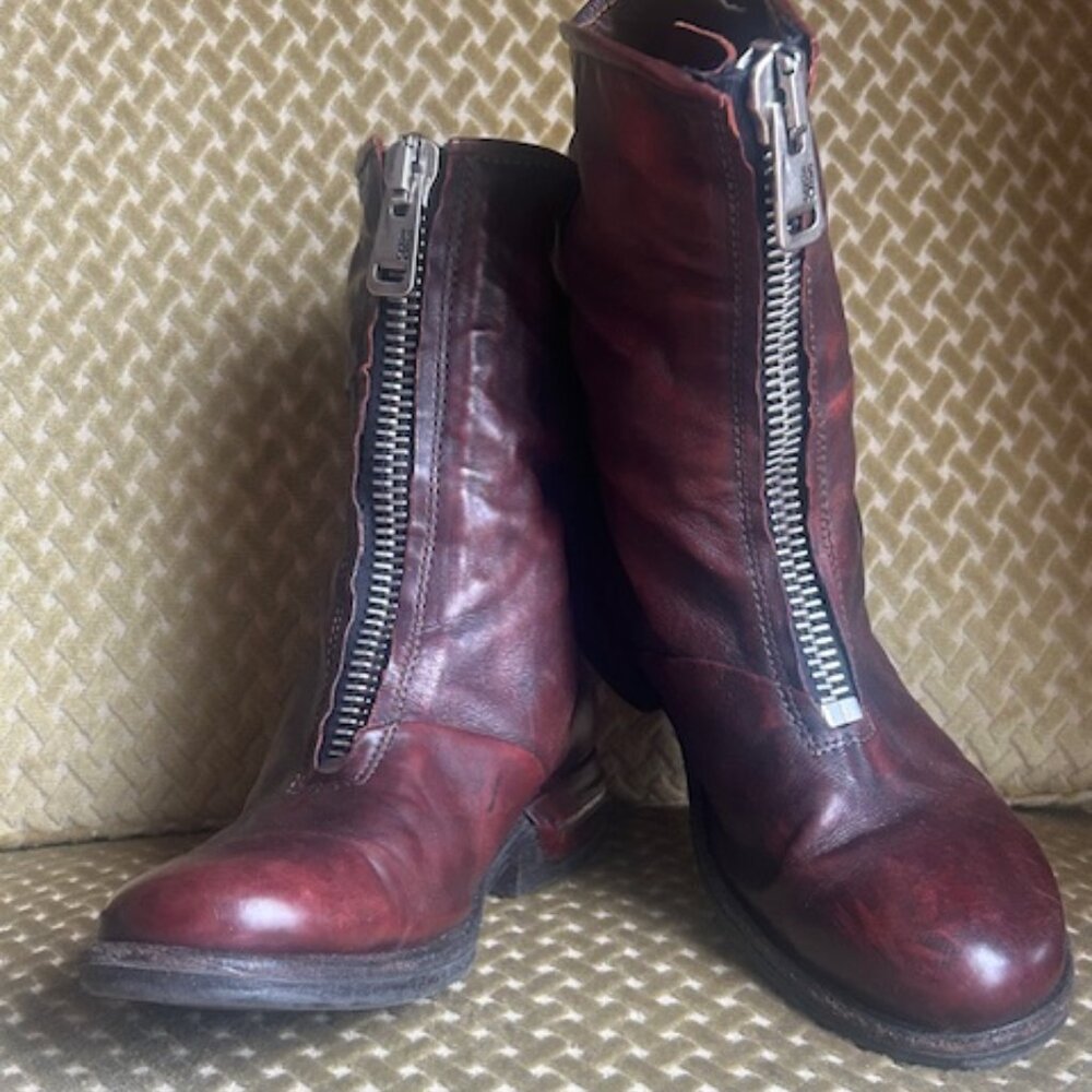 AS 98 Moto Dekker Rugged Rusty Brown Leather Zip Fronts Cushioned Boots NEW